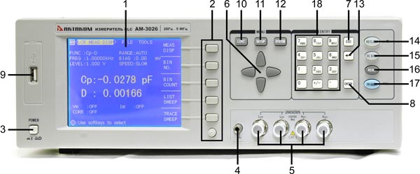 Органы управления измерителя RLC АМ-3026